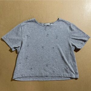 Vintage Blast Striped Grey Short Sleeve Tee with Flowers